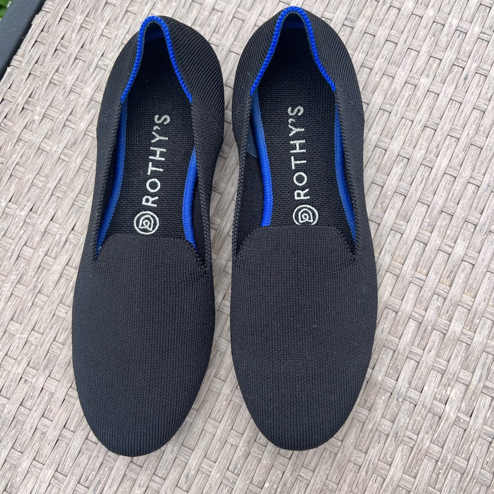 Rothy's Black Slip-Ons with Blue Trim women’s 9
